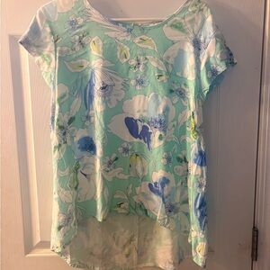 Mint Floral Short-Sleeve High-Low Tunic Top